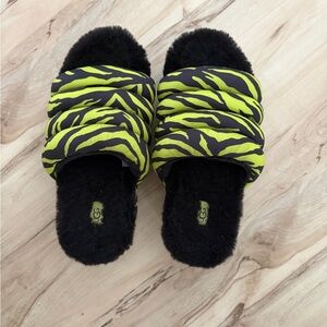 UGG Black and Neon Green Patterned Slippers